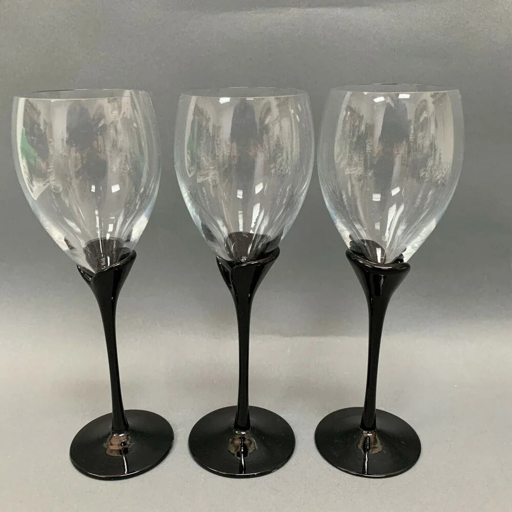 Clear Black‎ Tulip Stem Wine Glass Glasses 9 3/8